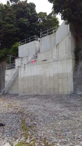 Masonry -- Large concrete retaining wall and steps