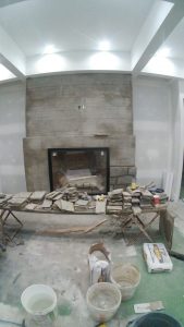 Masonry -- Stone fireplace work area