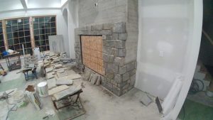 Masonry -- Half finished stone fireplace