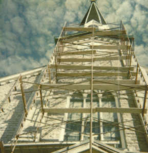 Masonry -- Scaffolding for a steeple facade